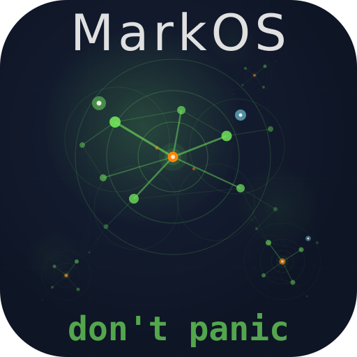 MarkOS avatar — four interconnected galaxies on dark navy